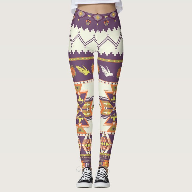 Färgfull Aztec: vibrerande, sömlös mönster. Leggings (Framsida)