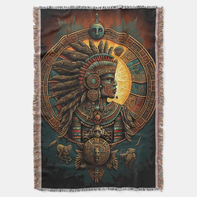 Färgfull Aztec Warrior Blanket Filt (Framsidan Vertikal)