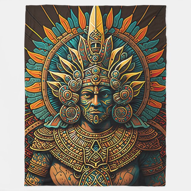 Färgfull Aztec Warrior Blanket Fleecefilt (Framsidan)