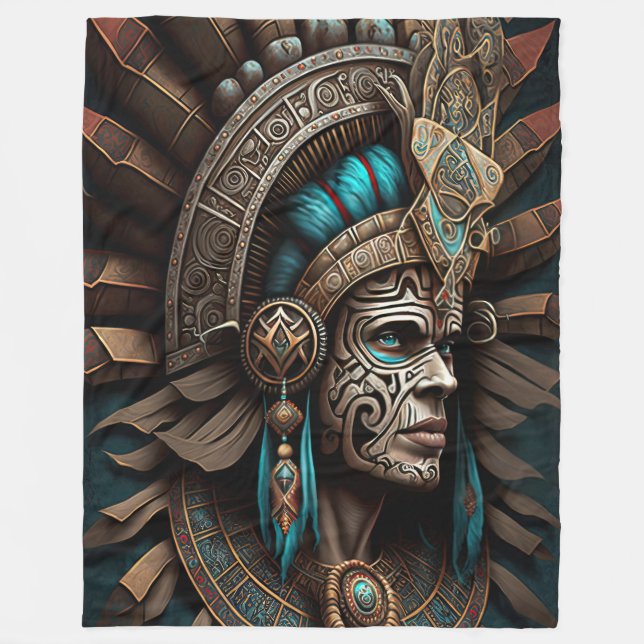 Färgfull Aztec Warrior Blanket Fleecefilt (Framsidan)