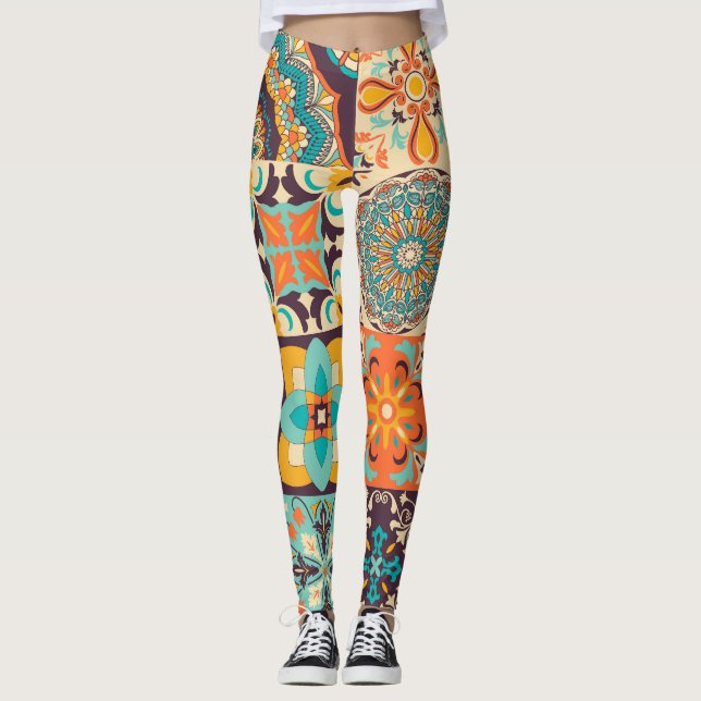 Färgfull Azulejos Traditional Tiles Set Leggings (Framsida)
