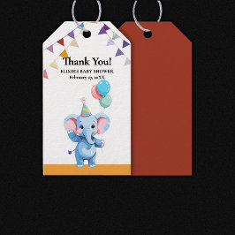 Färgfull Baby-elefant med babyskor med ballonger Presentetikett