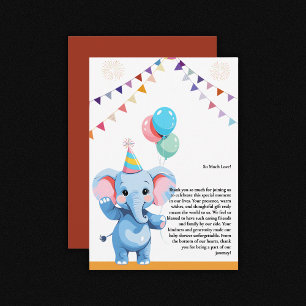 Färgfull Baby-elefant med babyskor med ballonger Tack Kort