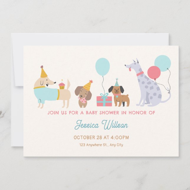 Färgfull babydusch i hundar inbjudningar (Framsida)