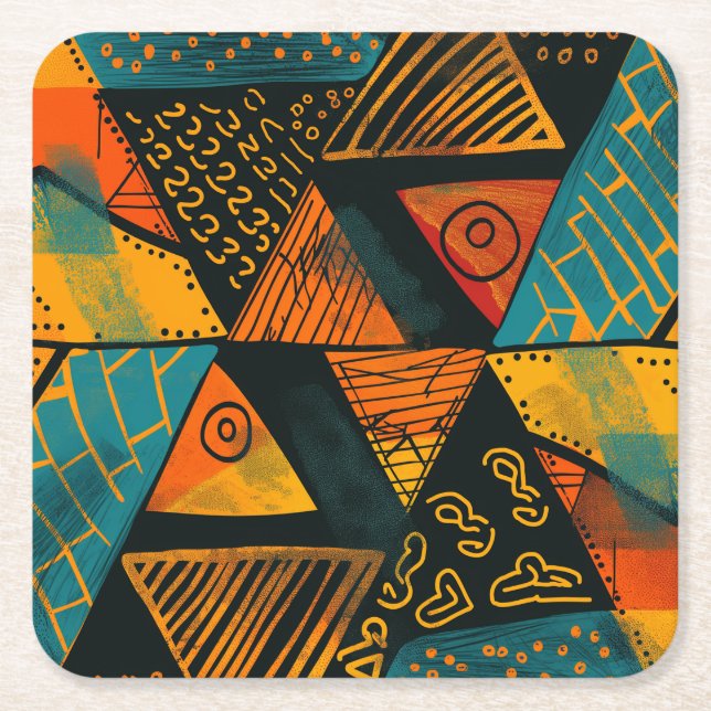 Färgfull bakgrund med afrikanska motiv underlägg papper kvadrat (Framsidan)