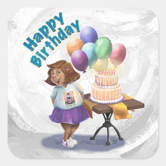Färgfull ballonger Birthday Girl Fyrkantigt Klistermärke (Framsida)