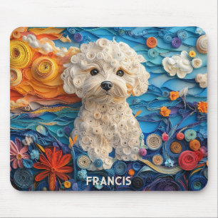 Färgfull bichon Frise Papper Quilling Hund Porträt Musmatta