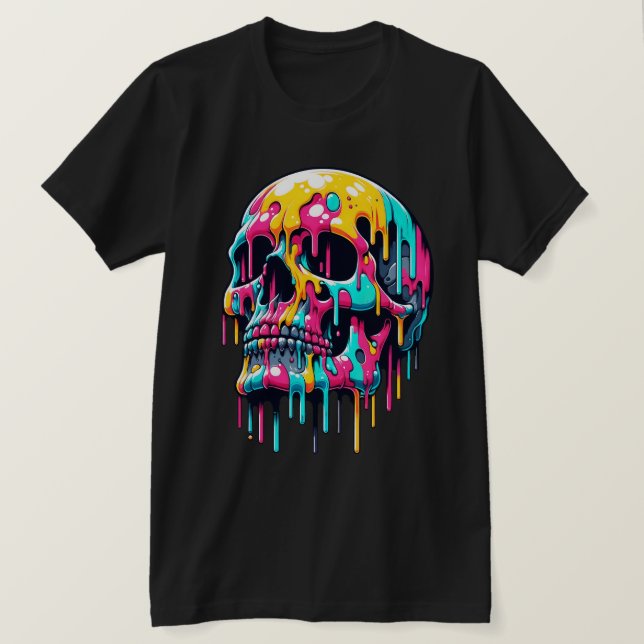 Färgfull bildtext Skull - Psykedelisk skullbild T Shirt (Design framsida)