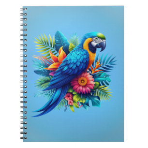 Färgfull, blå, tropiska macaw anteckningsbok