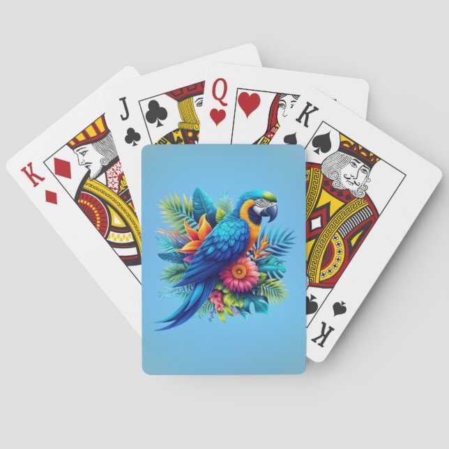 Färgfull, blå, tropiska macaw casinokort (Baksidan)