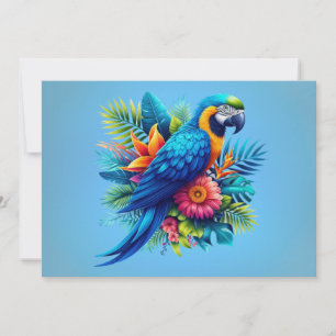 Färgfull, blå, tropiska macaw julkort