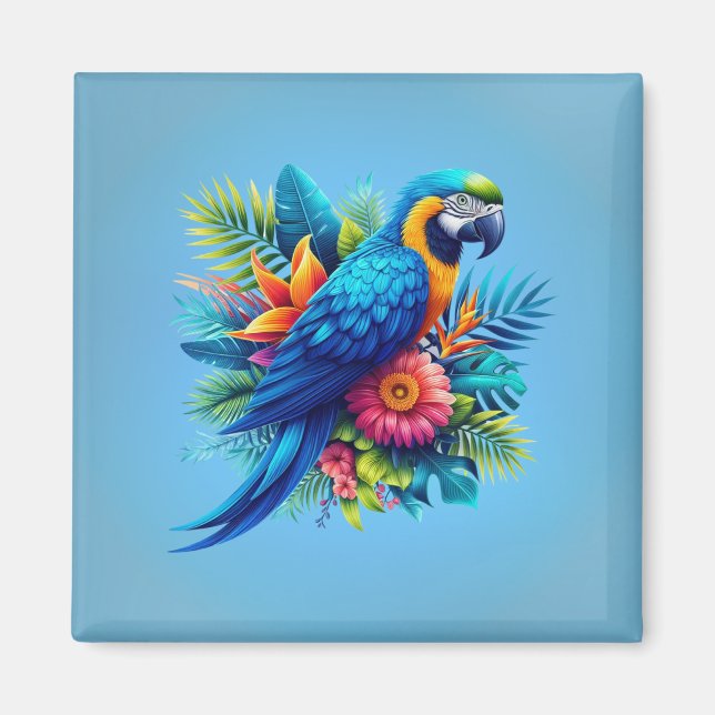 Färgfull, blå, tropiska macaw magnet (Framsidan)