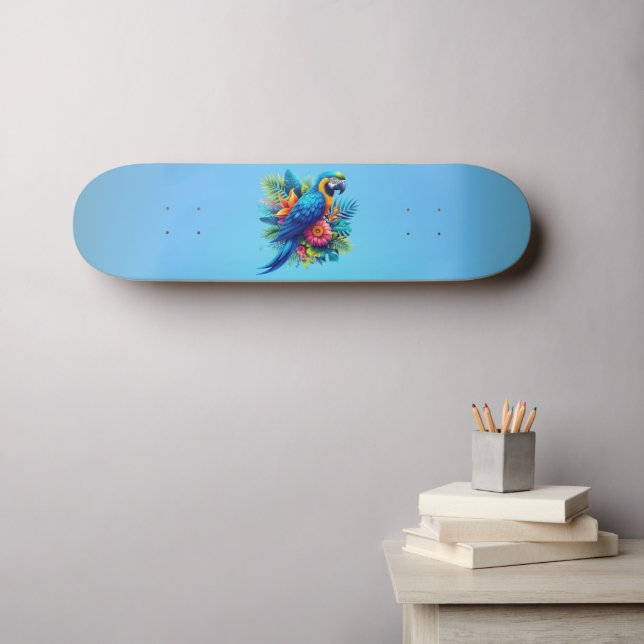 Färgfull, blå, tropiska macaw mini skateboard bräda 18,5 cm (Väggkonst (Horz))