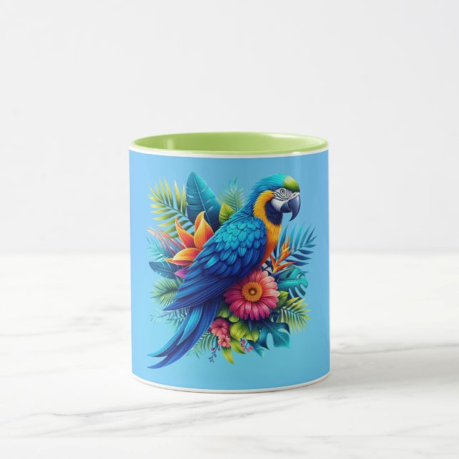 Färgfull, blå, tropiska macaw mugg (Center)