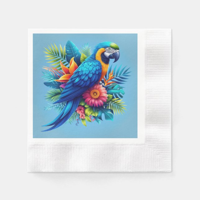 Färgfull, blå, tropiska macaw pappersservett (Framsidan)