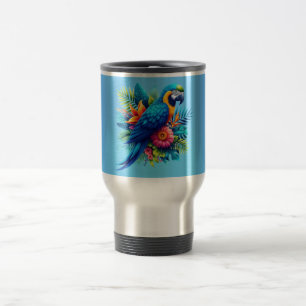 Färgfull, blå, tropiska macaw resemugg