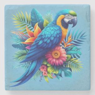Färgfull, blå, tropiska macaw stenunderlägg