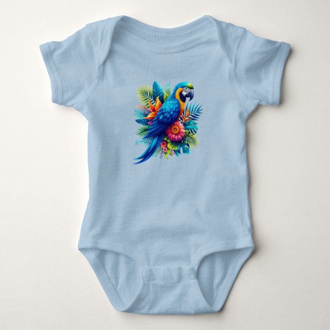 Färgfull, blå, tropiska macaw t shirt (Framsida)