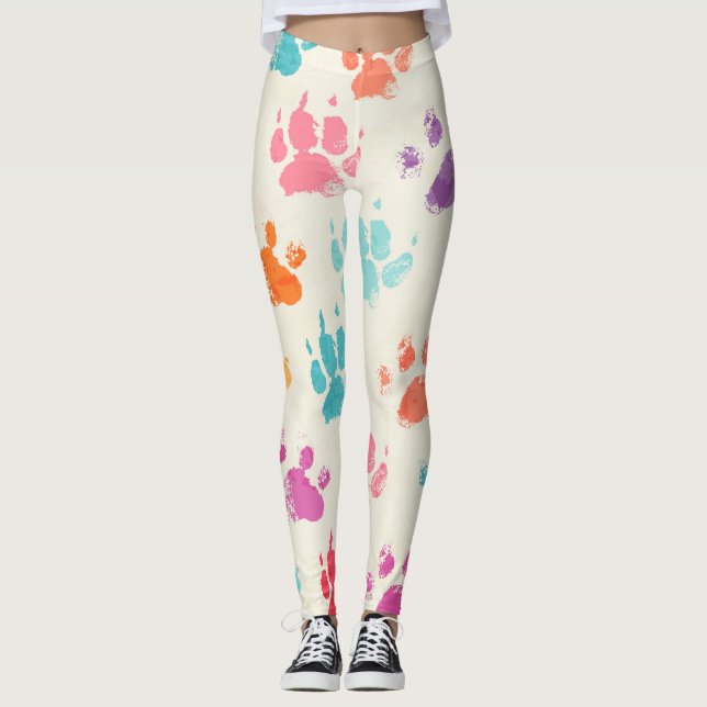 Färgfull bläck, rött hund tassar leggings (Framsida)