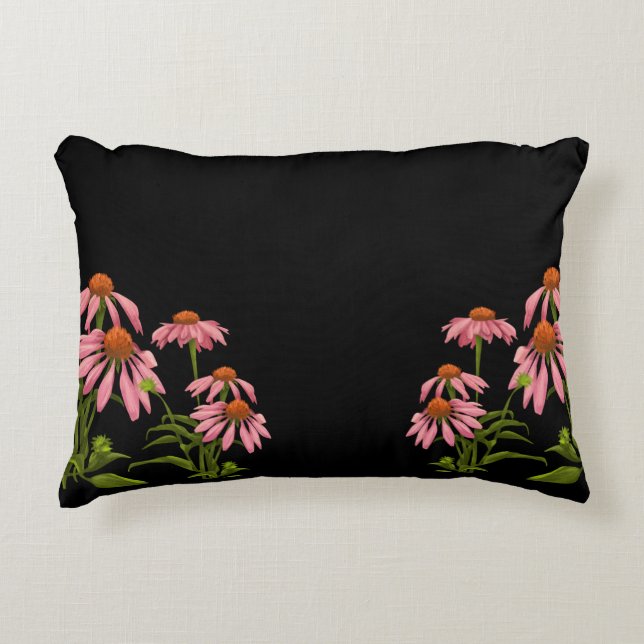 färgfull bläckblomma på svart bakgrund prydnadskudde (Framsidan)