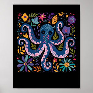 Färgfull bläckfisk Illustration, omgiven Poster