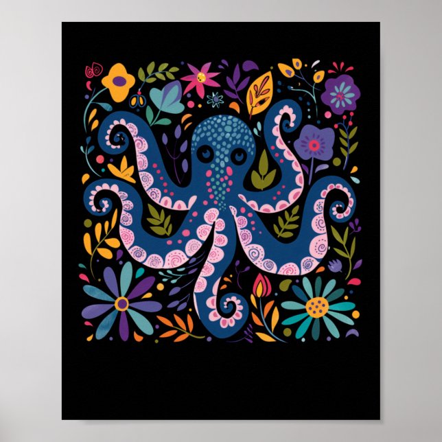 Färgfull bläckfisk Illustration, omgiven Poster (Framsidan)