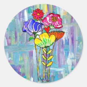 Färgfull blomma Bouquet Stickers Runt Klistermärke