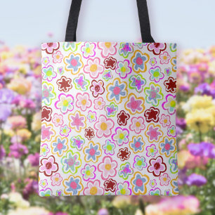 Färgfull blomma Mönster Hand-Drawn Summer Blommigt Tygkasse