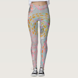 Färgfull blomma mönster med prickat grafiskt lin leggings