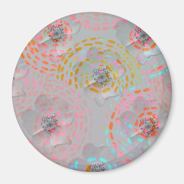 Färgfull blomma mönster med prickat grafiskt linje magnet (Framsidan)