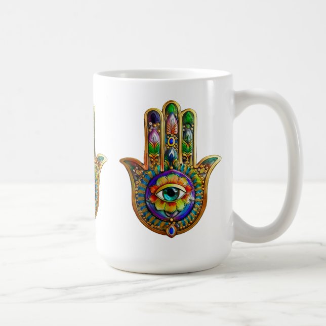 Färgfull blommiga Petalturkos tredje Öga Hamsa Kaffemugg (Höger)
