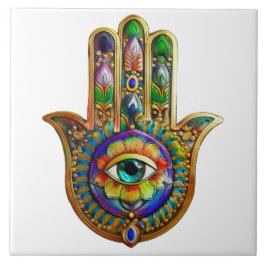 Färgfull blommiga Petalturkos tredje Öga Hamsa Kakelplatta