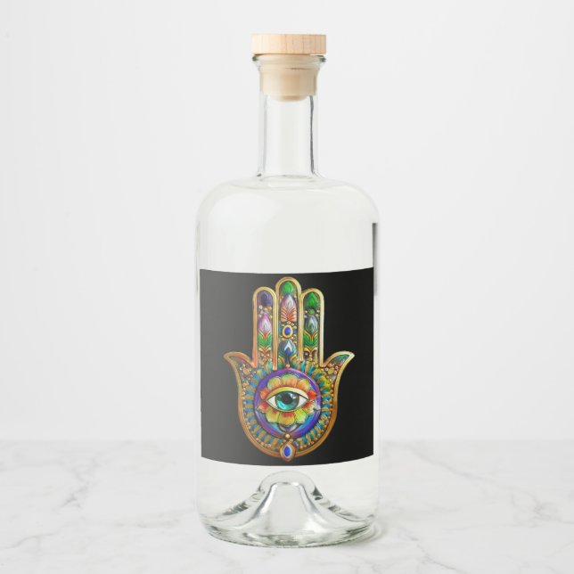 Färgfull blommiga Petalturkos tredje Öga Hamsa Spritflaskor Etikett (Framsida)