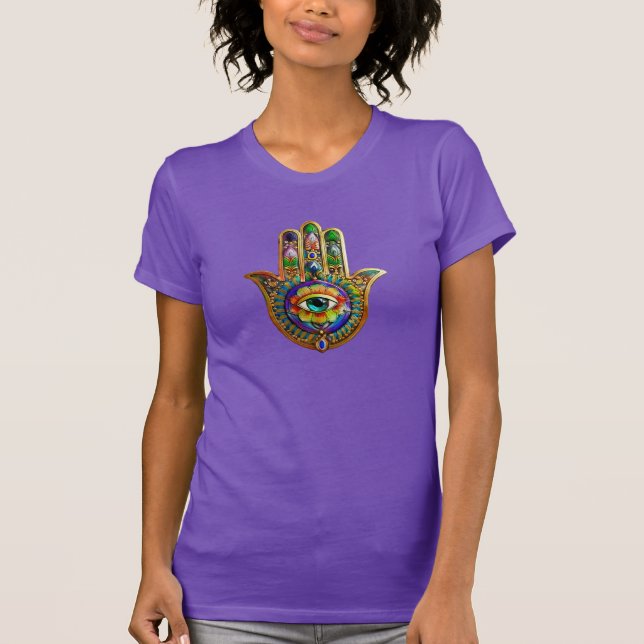 Färgfull blommiga Petalturkos tredje Öga Hamsa T Shirt (Framsida)