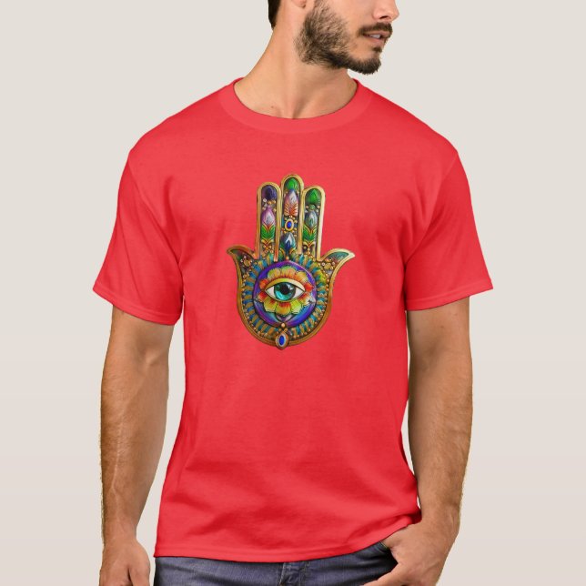 Färgfull blommiga Petalturkos tredje Öga Hamsa T Shirt (Framsida)