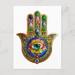 Färgfull blommiga Petalturkos tredje Öga Hamsa Vykort