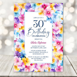 Färgfull Blommigt 30års födelsedag Party Inbjudningar