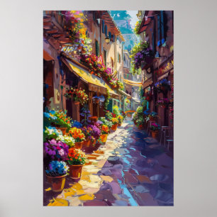 Färgfull Blommigt Alley i Vår Poster