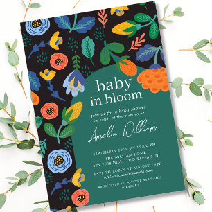 Färgfull Blommigt Baby i BLOMSHUS-inbjudan Inbjudningar