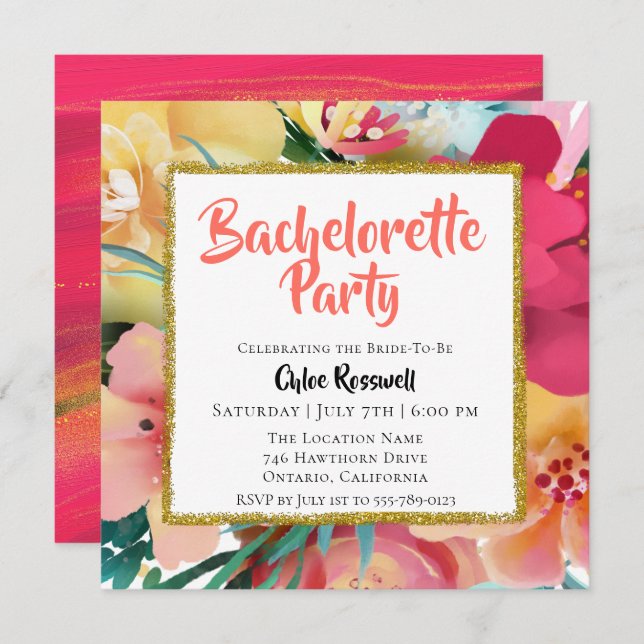 Färgfull Blommigt Bachelorette-partiets inbjudan (Fram/baksida)