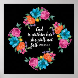Färgfull Blommigt Bible Verse Gud är inom hennes g Poster