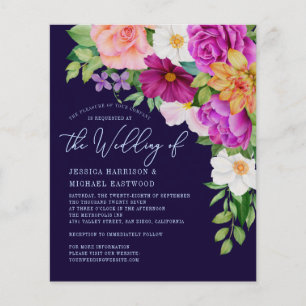 Färgfull Blommigt Blå bröllopsinbjudan Flyer