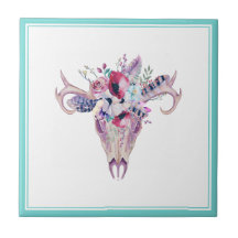 Färgfull Blommigt Boho Skull