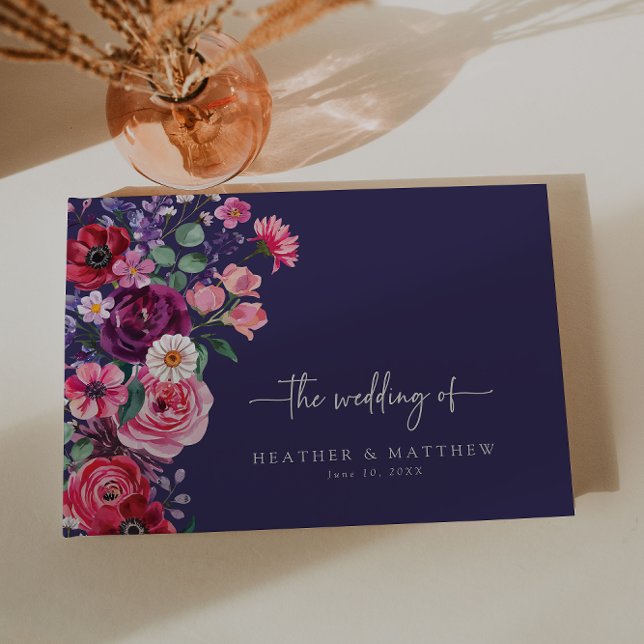 Färgfull Blommigt Bröllop Gästböcker (Colorful Navy Blue Watercolor Floral Wedding Guest Book by Painted Paperie
)