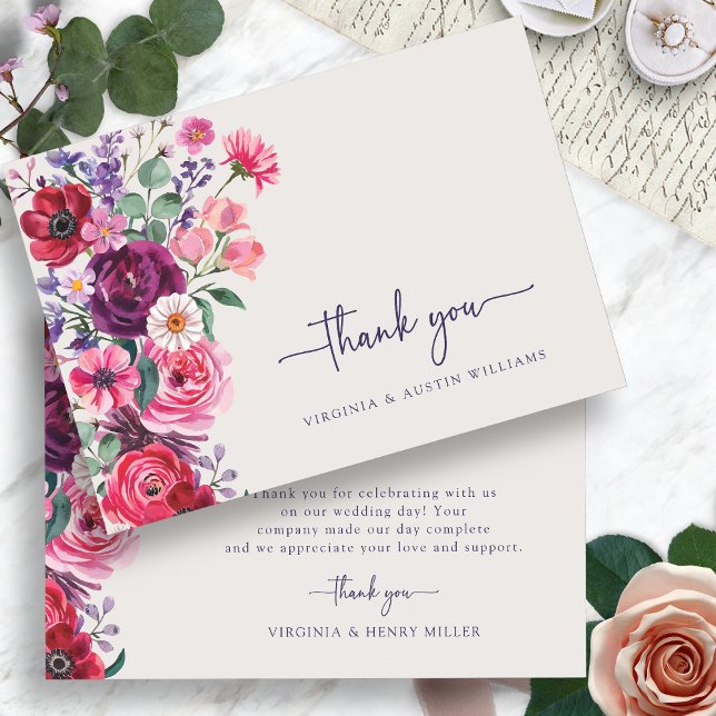 Färgfull Blommigt Bröllop Tack Kort (Colorful Floral Wedding Thank You Card by Painted Paperie
)