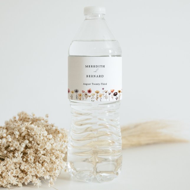 Färgfull Blommigt Bröllop Vattenflaskor Etikett (Skapare uppladdad)