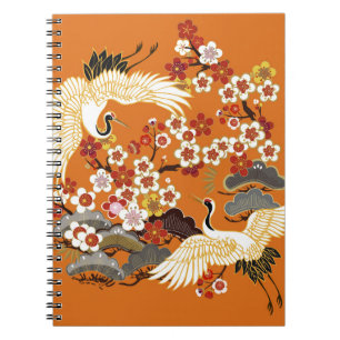 Färgfull Blommigt Cranes Sakura Mönster Anteckningsbok