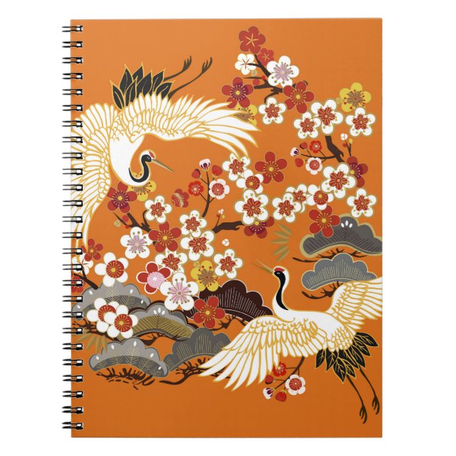 Färgfull Blommigt Cranes Sakura Mönster Anteckningsbok (Framsidan)