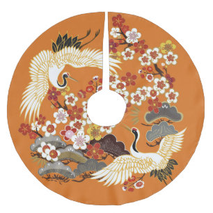 Färgfull Blommigt Cranes Sakura Mönster Julgransmatta Borstad Polyester