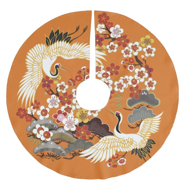 Färgfull Blommigt Cranes Sakura Mönster Julgransmatta Borstad Polyester (Framsidan)